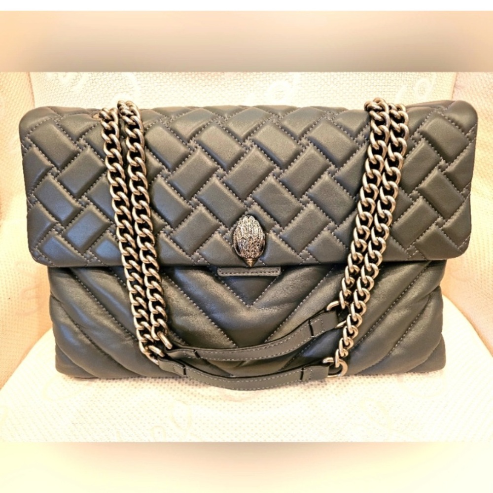 Kurt Geiger London Kensington Gray Quilted Leather XXL handbag 15x10x6”